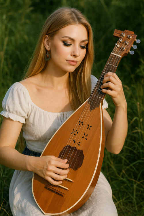 Musikerin spielt das Instrument Koboz